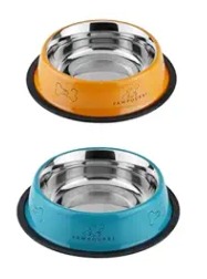 Pawpourri Cat Puppy Orange And Sky Blue Colour Pack Of 2 Stainless Steel Pet Bowl