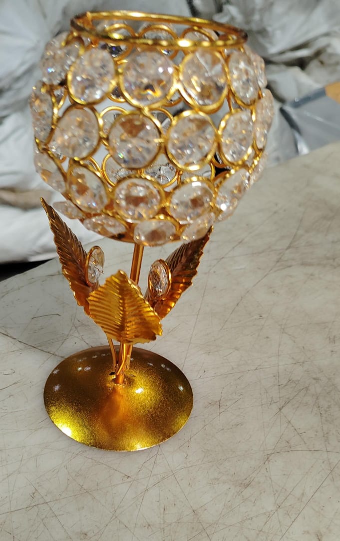Crystal Rose Brass Color Candle Holder For Crystal Tea Light Candle Holder Pack 4