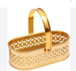 Decor Gallery Brass Plated Oval Shape Decorative Serving Basket