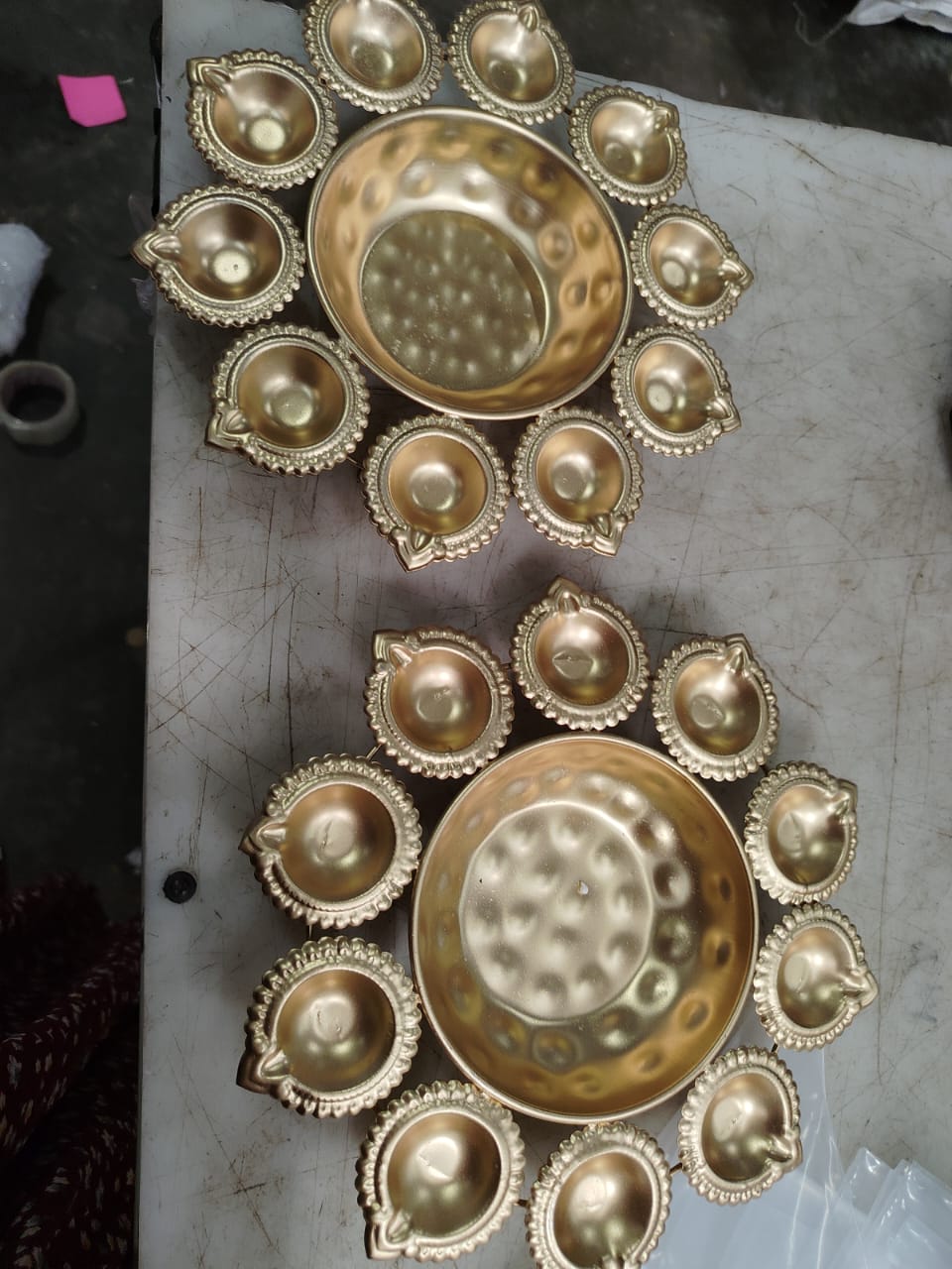 Gold Colour Flower Urli Diya Plate Pack Of 2