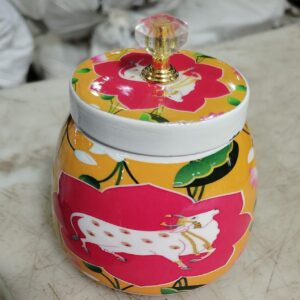 Multi Printed Metal Gifting Pichwai Dry Fruit Jar
