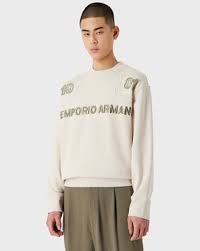 Emporio Armani Regular Fit Cotton Sweatshirt Size M Colour Light Cream