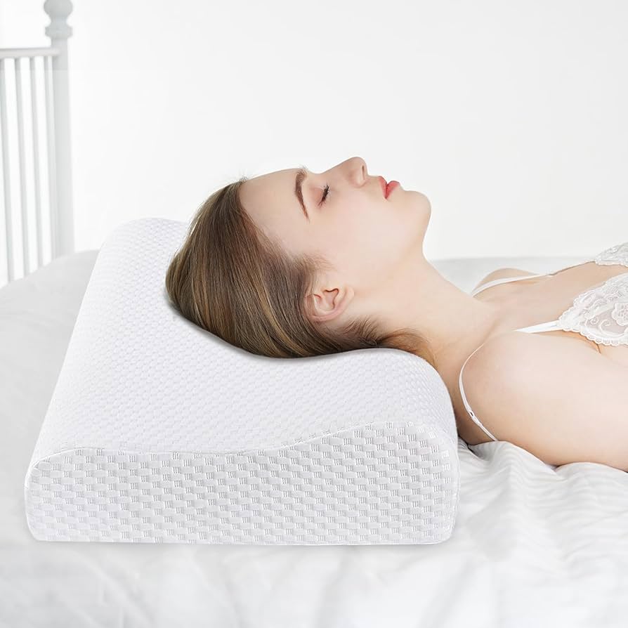 Ergonomic Memory Neck Pillow Contoured Design White 60 35 911Cm
