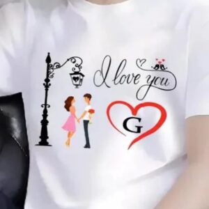 White Printed Alphabet G T Shirt For Men Size M