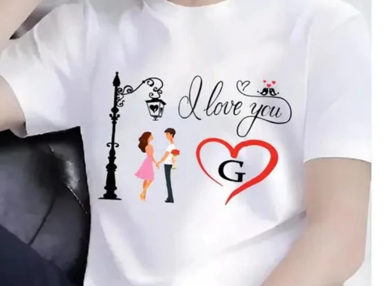 White Printed Alphabet G T Shirt For Men Size M