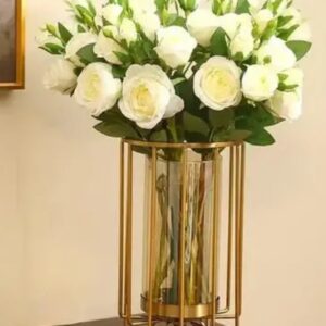 Decor Seller Metal Geometric Designer Gold Pillar Flower Vase