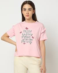 yousta women t shirt pink colour size S