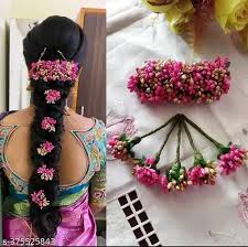 Private Lable Artificial flower for hair veni gajra brooch bridal accessories Se gold with pink colour