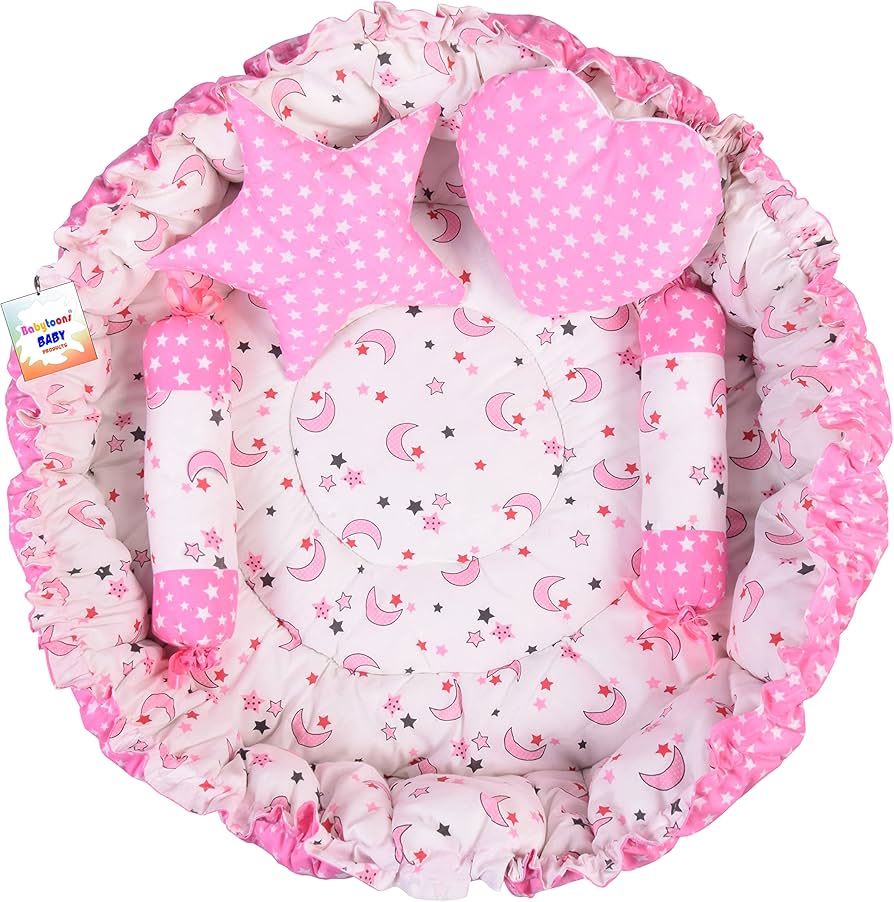 Private Lable The Kiddystore Baby Bed Reversible Nest Bedding Set Sleeping Bed 0 6 Months Pink Circle Gift Pack Total Items 5 multicolour