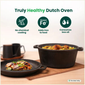 CASTrong Cast Iron Dutch Oven Casserole with Lid Pre seasoned 100 Pure Toxin free Induction 27cm 5 Liter 7 9 kg