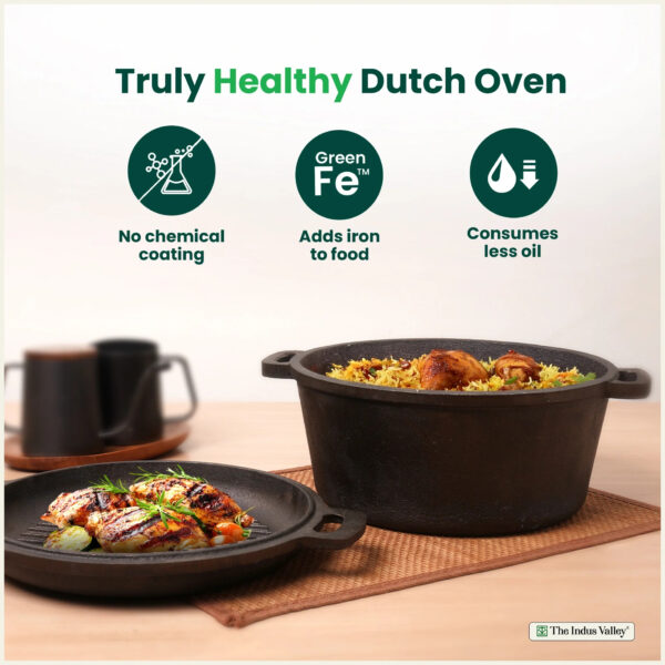 CASTrong Cast Iron Dutch Oven Casserole with Lid Pre seasoned 100 Pure Toxin free Induction 27cm 5 Liter 7 9 kg