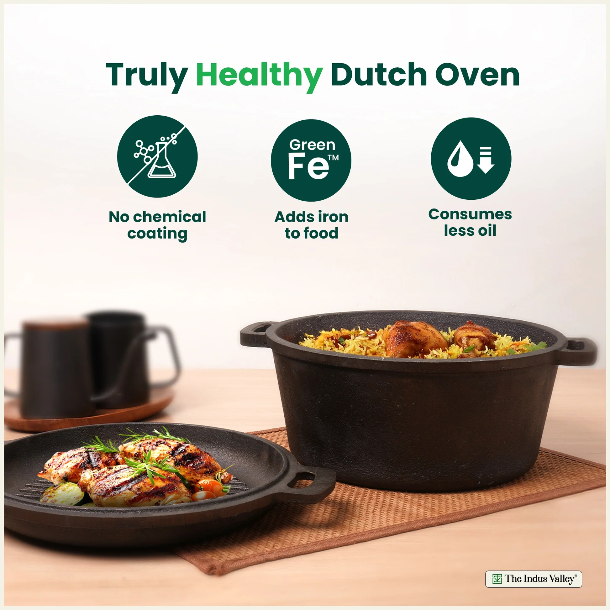 CASTrong Cast Iron Dutch Oven Casserole with Lid Pre seasoned 100 Pure Toxin free Induction 27cm 5 Liter 7 9 kg