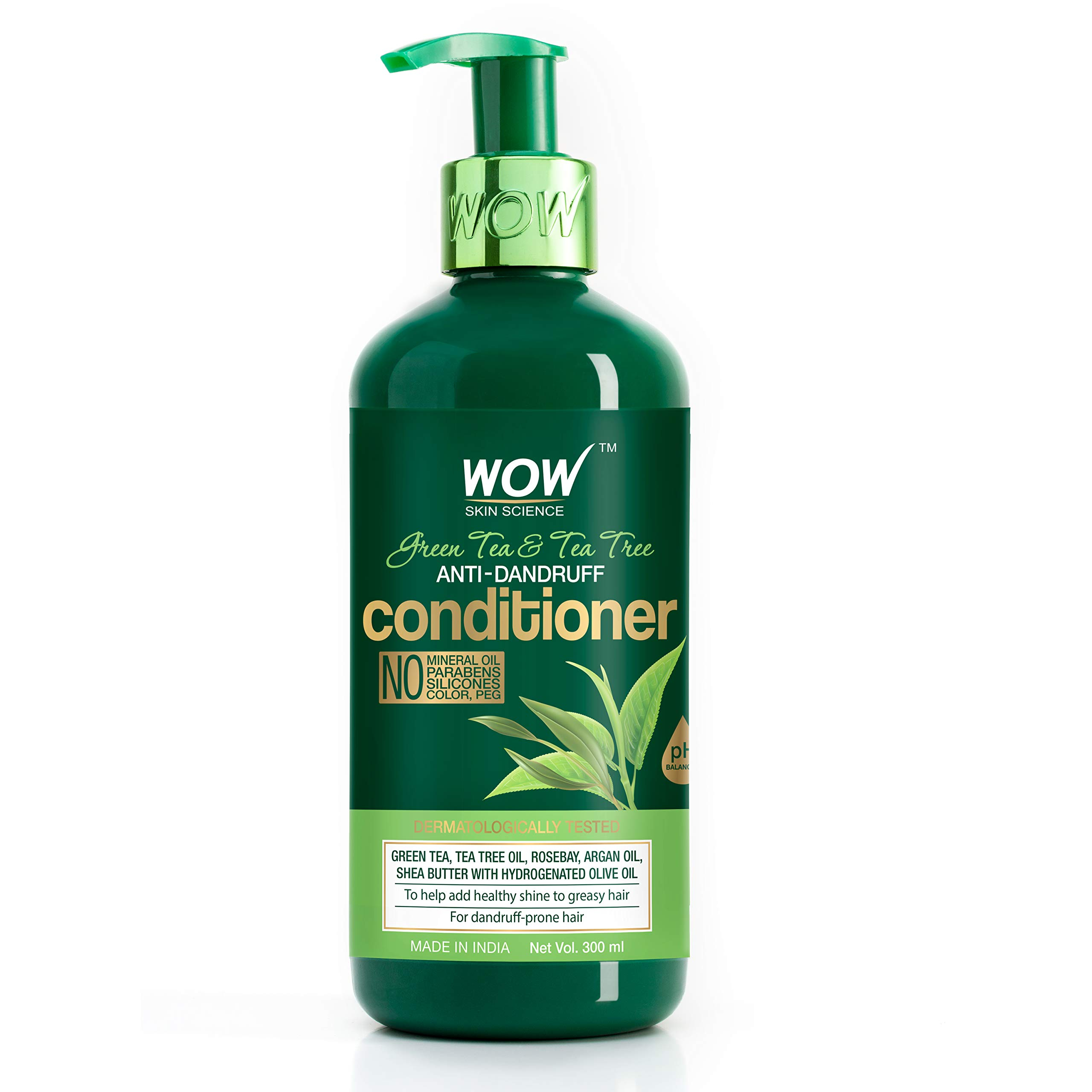 WOW Skin Science Green Tea Tea Tree Anti Dandruff Conditioner No Mineral Oil Parabens Silicones Color Peg 300 Millilitre