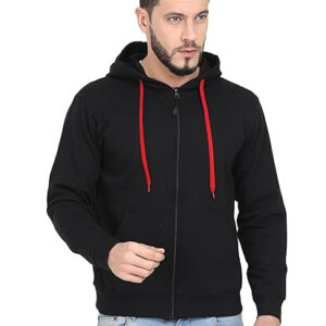 SCOTTISH POLO Men s Cotton Hoodie Sweatshirt with Zip and Inner Fleece Size XL Black Colour