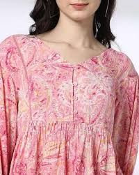 DNMX Women Printed Regular Fit Peplum Top pink size XL