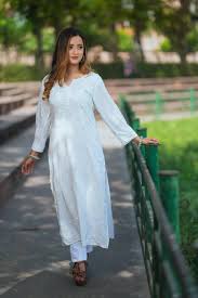 Zibaa Aiyana Modal White Long Chikankari Kurti White Colour Size M