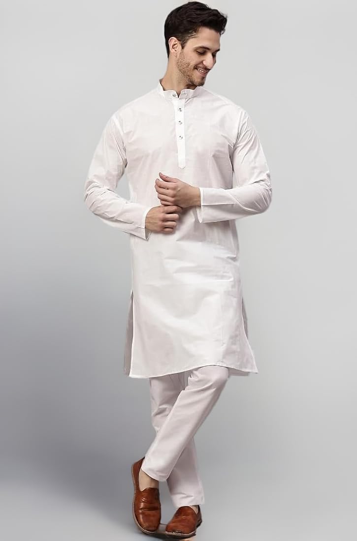 Private Lable Men s White Solid Straight Cotton Kurta size 38