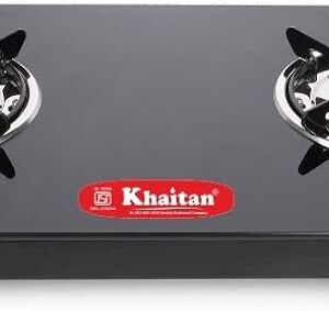 Khaitan 2 Burner Premium Black Glass Manual Gas Stove 2 Burners