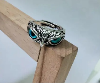Steel Owl Eye Ring For Men  Silver colour