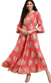 RANGMAYEE Womens Foil Printed Anarkali Maxi Dress Pink Colours 6XL