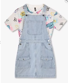 RIO GIRLS Girls Regular Fit Pinafore Dress And T Shirt Set Multicolour 9 To 10 Y