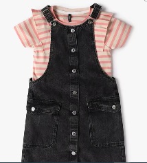 RIO GIRLS Girls Regular Fit Pinafore Dress With Striped T Shirt Multicolour 13 To 14 Y