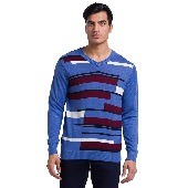 Parx Mens Wool Blend V Neck Intarsia Pattern Full Sleeve Blue Sweater L Size