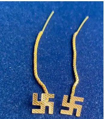 Traditional Gold Plated Swastik Sui Dhaga Earrings