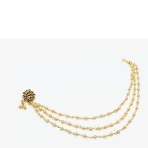Gold Plated Traditional Nose Ring with Multilayer Pearl Chain for Women