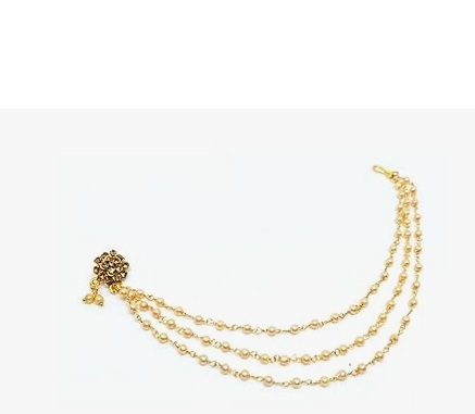 Gold Plated Traditional Nose Ring with Multilayer Pearl Chain for Women