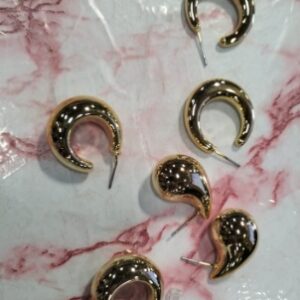 Gold Geometric C Round Shape Circle Hoop Earrings PACK OF 3