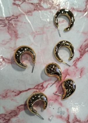 Gold Geometric C Round Shape Circle Hoop Earrings PACK OF 3
