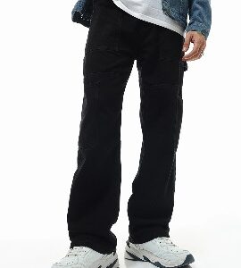 Bewakoof Mens Black Baggy Straight Fit Carpenter Jeans Size 28