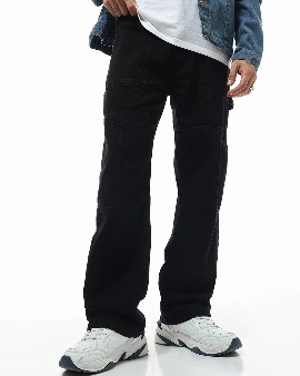 Bewakoof Mens Black Baggy Straight Fit Carpenter Jeans Size 28
