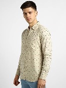 Private Label Mens Cotton Full Sleeves Slim Fit Casual Printed Shirt Beig Colour M Size