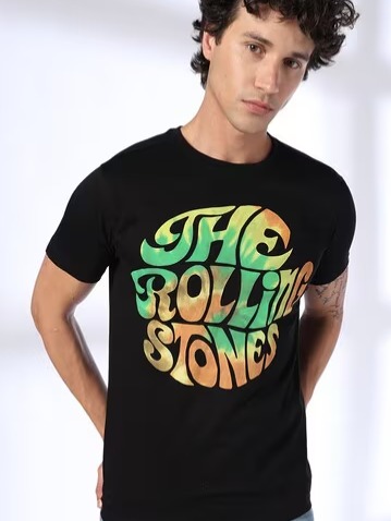 Men Typographic Print Slim Fit Crew-Neck T Shirt SIZE 82cm