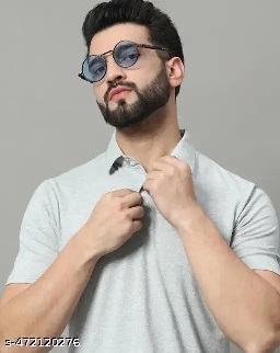 Private Label Mens Dual collar t shirt for causal outfit Grey Colour 38 Size