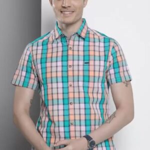 The Indian Garage Co Men Slim Fit Checkered Cut Away Collar Casual Shirt L Size
