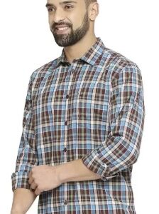 Men Slim Fit Checkered Spread Collar Casual Shirt Size M