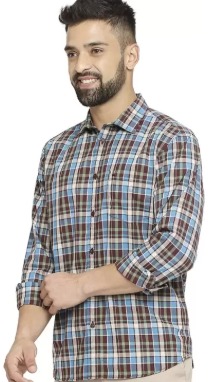 Men Slim Fit Checkered Spread Collar Casual Shirt Size M