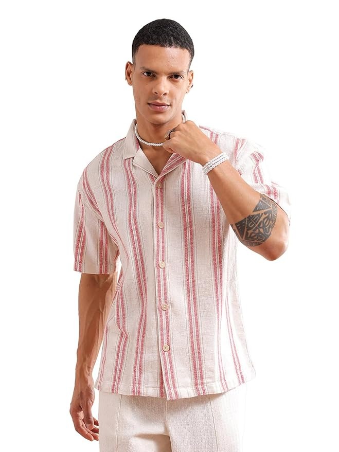 Moda Rapid Co Men Relaxed Fit Striped Resortwear Shirt