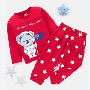 Babyhug 100 Cotton Full Sleeves Night Suit Astronaut Koala Print Red fo Both 2 3 Y
