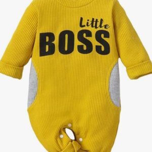 Hopscotch Boys Cotton And Polyester And Spandex Text Print Full Sleeve Bodysuit in Yellow Color Size 0-3M