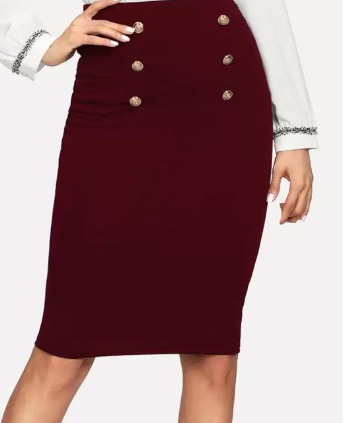 Women Solid Pencil Maroon Skirt