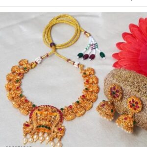Katelyn Products Traditional Laxmi Design Gold Plated Choker Necklace Set For Women
