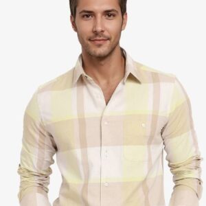 RARE RABBIT Men Comfort Spread Collar Tartan Checked Cotton Casual Shirt Size M