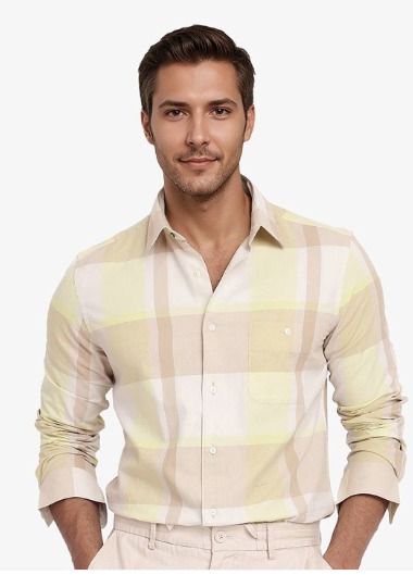 RARE RABBIT Men Comfort Spread Collar Tartan Checked Cotton Casual Shirt Size M