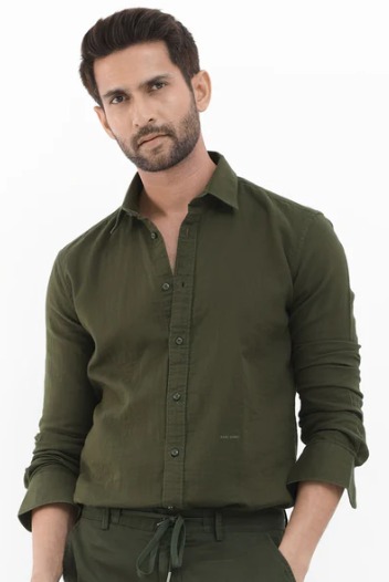 RARE RABBITDOUBLE LAYER COTTON SHIRT OLIVE SIZE S