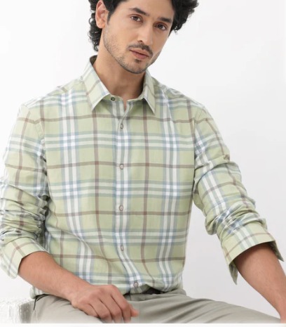 RARE RABBIT HERRINGBONE CHECK SHIRT DUSKY GREEN SIZE S