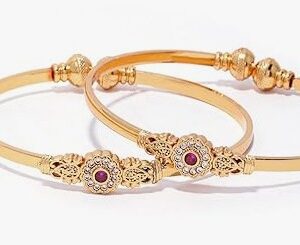 Shining Diva Set Of 2 Gold Plated White Pink Stone Studded Adjustable Bangles For Women